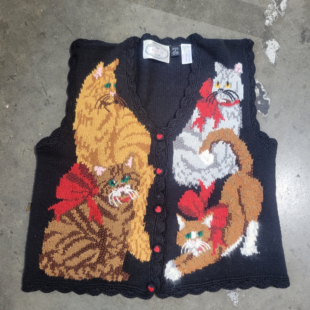 Cat-Themed Black Sweater Vest